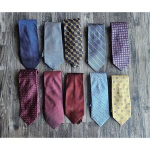 Lot of 10 Tom James Mens All Silk Ties Different Designs